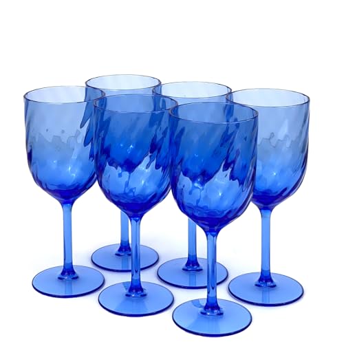Yalin Conjunto de 6 copos empilháveis inquebráveis de plástico acrílico de 15 onças para vinho e água. (azul, 15 onças)