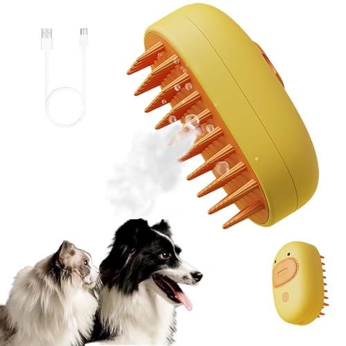 Image of Steam Cat Brush Dog Brush for Shedding Rechargeable Cat Brush Unique Pet Brush (yellow)