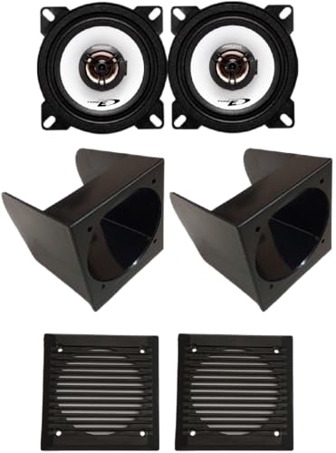 Kit Casse Alpine composto da: Kit 2 casse ALPINE SXE-1025S per Fiat Panda 141 dal 1986 al 2003 + 2 Box anteriori + 2 Griglie Nere da 10cm