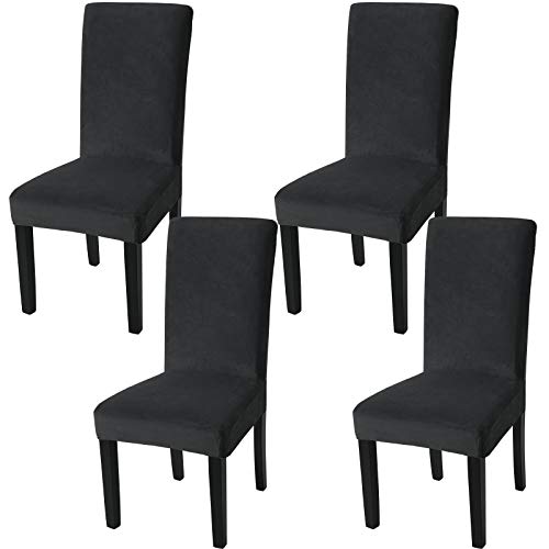 Fuloon Velvet Dining Chair Slipcovers Stretch Chair Covers Washable Dining Chair Soft Plush Cover Removable Seat Slipcover Set of 4