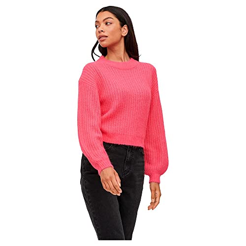 Vila Damen Vifelo L/S Cropped Knit Top/Su - Noos Pullover, Fandango Pink,...