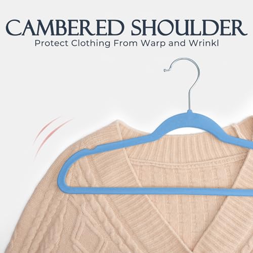 HOUSE DAY Tranquil Blue Velvet Hangers 60 Pack, Non Slip Clothes Felt Hanger Heavy Duty for Coat, Premium Slim Space Saving Suit Hangers for Closet Organizer, 360° Rotating Silver Hook - Thumbnail 5