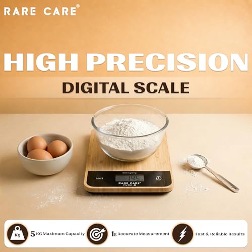 Image of Kitchen Weight Machine For Home - Real Bamboo Top | Electronic Weighing Machine for Food | Tare Function 1 Year Warranty | Dual Weight Setting | *Batteries Not Included* | Model - Pure
