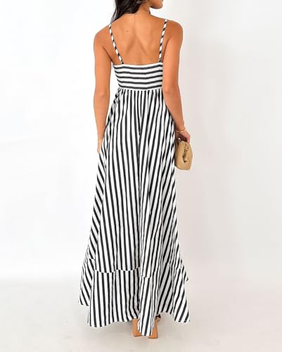 Image of Women Striped Maxi Dress Smocked Backless Spaghetti Strap Long Flowy Dress Sleeveless Boho Aline Sundress