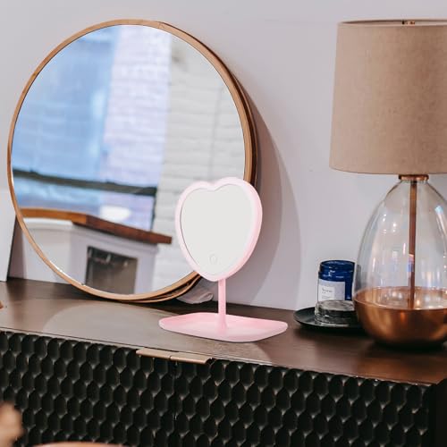 Espejo de maquillaje LED en forma de corazón recargable USB miniatura 6