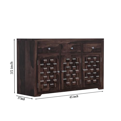 Image of Solid Sheesham Wood Sideboard Cabinet for Living Room | Wooden Storage Cabinet with 3 Drawers & 3 Doors | Chest of Drawers for Bedroom | Wooden Sideboard Cabinet | Walnut Finish