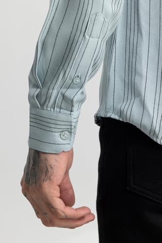 Image of SNITCH Men Casual Shirt | Slim Fit Full Sleeve Spread Collar Vertical Stripe Design | Premium Rayon Blend & Textured Fabric for College & Everyday Wear