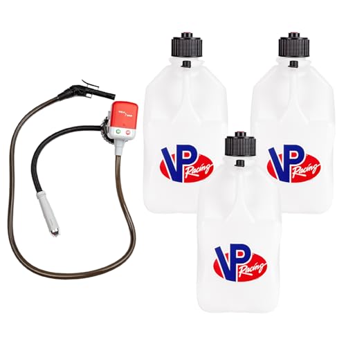 VP Racing 3522-CA 5.5-Gallon Square Motorsport Jug White (3 Pack) w/Battery Powered Fluid Transfer Pump (1 Pack