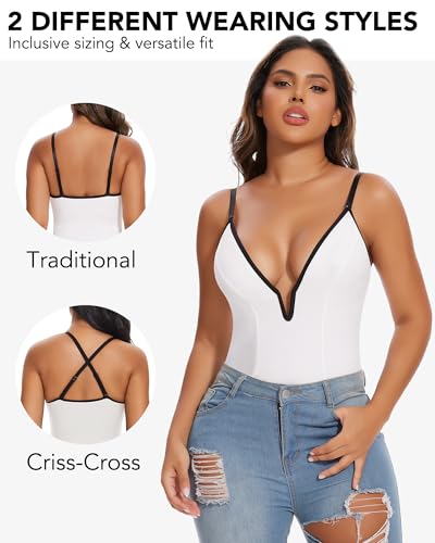 Image of SHAPERIN Bodysuit for Women Shapewear Tummy Control Deep V Neck Plunge Sleeveless Backless Thong Body Suit Tank Top