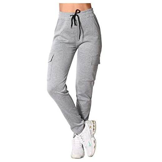 Candygirls Pantalones cargo para mujer, pantalones de entrenamiento, con cremallera, para fitness, deporte, 2205, gris, L-XL