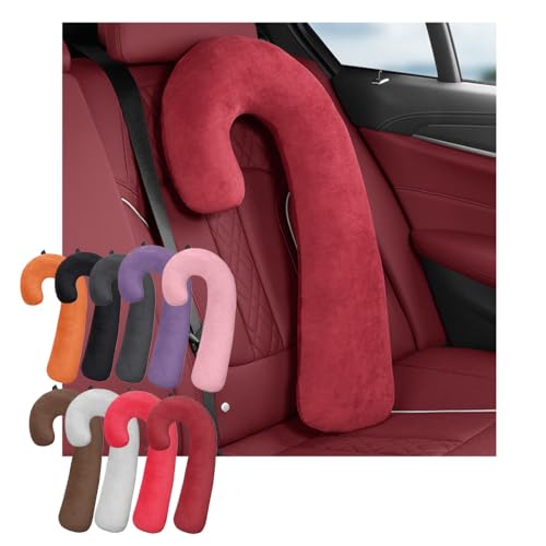 後部座席の車旅行枕 長距離旅行, 車用 多機能 抱き枕 もちもち クッション J型, J字型リクライニング抱き枕, 頚部サポート ネックパッド 枕 寝姿勢をサポート 車中泊 グッズ ドライブ 子供 大人 高齢者 汎用 ((2個),(バーガンディ))