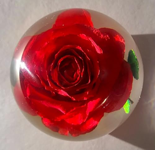 Image of 60mm Real Red Rose in Crystal Clear Lucite Resin Ball June Birth Month Flower Anniversary Wedding Engagement Valentine Mother's Day Gift Botanist Herb Herbarium Paperweight Display Decor Collection