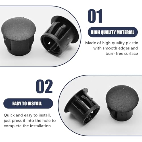 Image of 100 Pieces Plastic Hole Plugs, Black Panel Knockout Locking Plugs, Flush Panel Keyhole Plugs, Screw Covers for Furniture Cabinets Recessed End Caps(10mm)