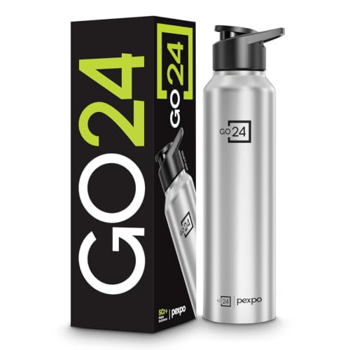 Image of Water Bottle 1 ltr Go24 Stainless Steel Sports /Fridge Bottle with Sipper Cap | 1-Year Warranty | Single Wall | For Home, Office, Gym, Travelling | Lightweight | Craft Pro 950ml | Silver