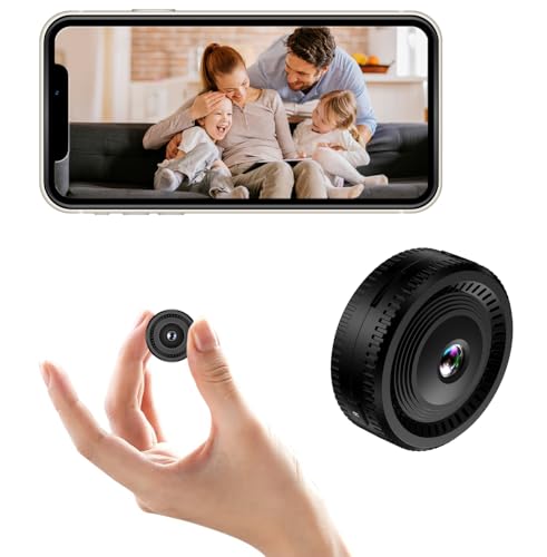 XNJ Mini WLAN Kamera, 4K HD Überwachungskamera 180° drehbarem Objektiv, Remote Viewing für Sicherheit mit APP, mit Nachtsicht, Bewegungserkennung (Schwarz)