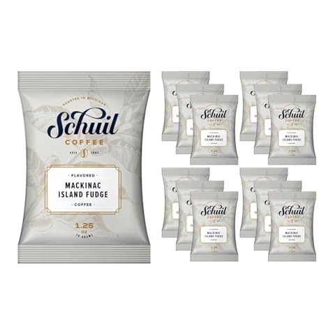 Mackinac Island Fudge, Schuil Whole Bean Flavored Coffee (1.25 Ounce Packets, Pack of 12) Fair Trade, Premium Light Roasted Gourmet Ground Coffee Bean, Perfect for Cold Brew, Each Packet Makes 4-8 Cups Cover