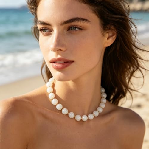 Image of GINAZL Natural Stone Beaded Choker Necklace for Women, Chunky Multicolor Gemstone Handmade Necklace, Boho 12MM Bead Summer Beach Jewelry Gifts for Women