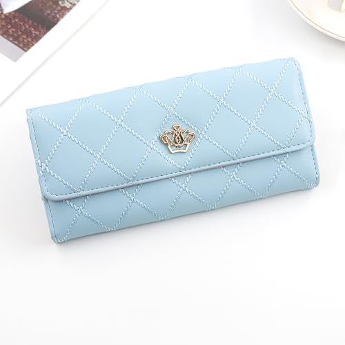 Women's Long Tri-fold Wallet Leather Card Holder Purse Zipper Buckle Elegant Clutch Wallet Handbag for Women Blue2