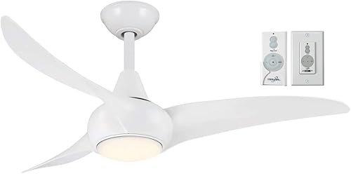 MINKA-AIRE Ventilador de techo F845-WH Light Wave de 44 pulgadas, acabado blanco con control remoto y control de pared adicional