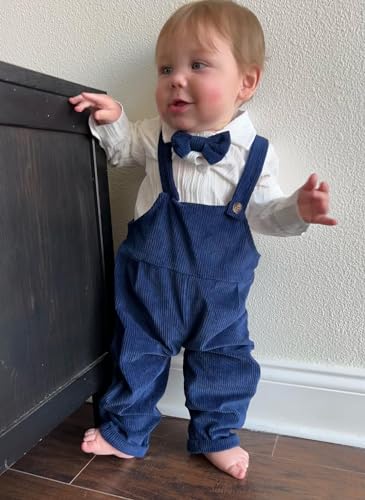 Unutiylo Newborn Baby Boy Outfit Set Long Sleeve Romper 3Pcs Gentleman Suspender Overall Fall Winter Clothes3