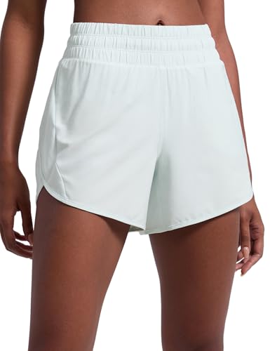 CRZ YOGA Dolphin Athletic Shorts for Women 5 - Mid Waisted Quick Dry for Running Workout Gym Track with Zip Pocket Ocean Air Medium