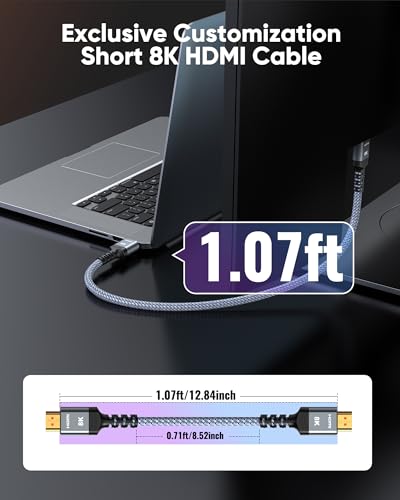 Image of Highwings Extra Short 8K HDMI Cable 1.07ft Total Length, 0.71ft Cable Length, Ultra High Speed HDMI Braided Cord-4K@120Hz, 8K@60Hz,eARC, Compatible for PS5,Monitor,PC and More