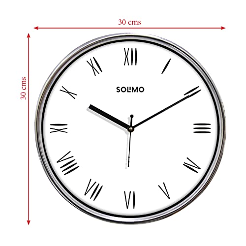 Image of Amazon Brand - Solimo 12 Inches & Glass Wall Clock - Dual Frame Roman Numbers (Silent Movement, Silver & White Frame) SC-1973