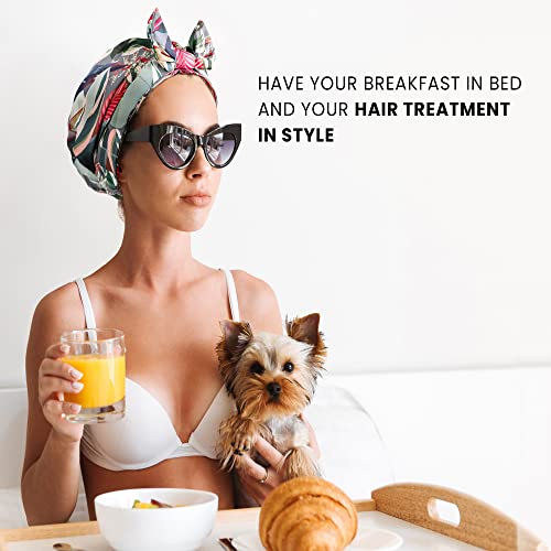 Shower Cap for Women, Luxury, Fashionable, Reusable, Waterproof Turban Shower Cap SMPL OBJECTS (Tropical)