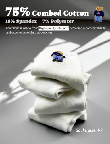 5 Pairs Cute Bear Cotton Crew Socks, Size 4-74