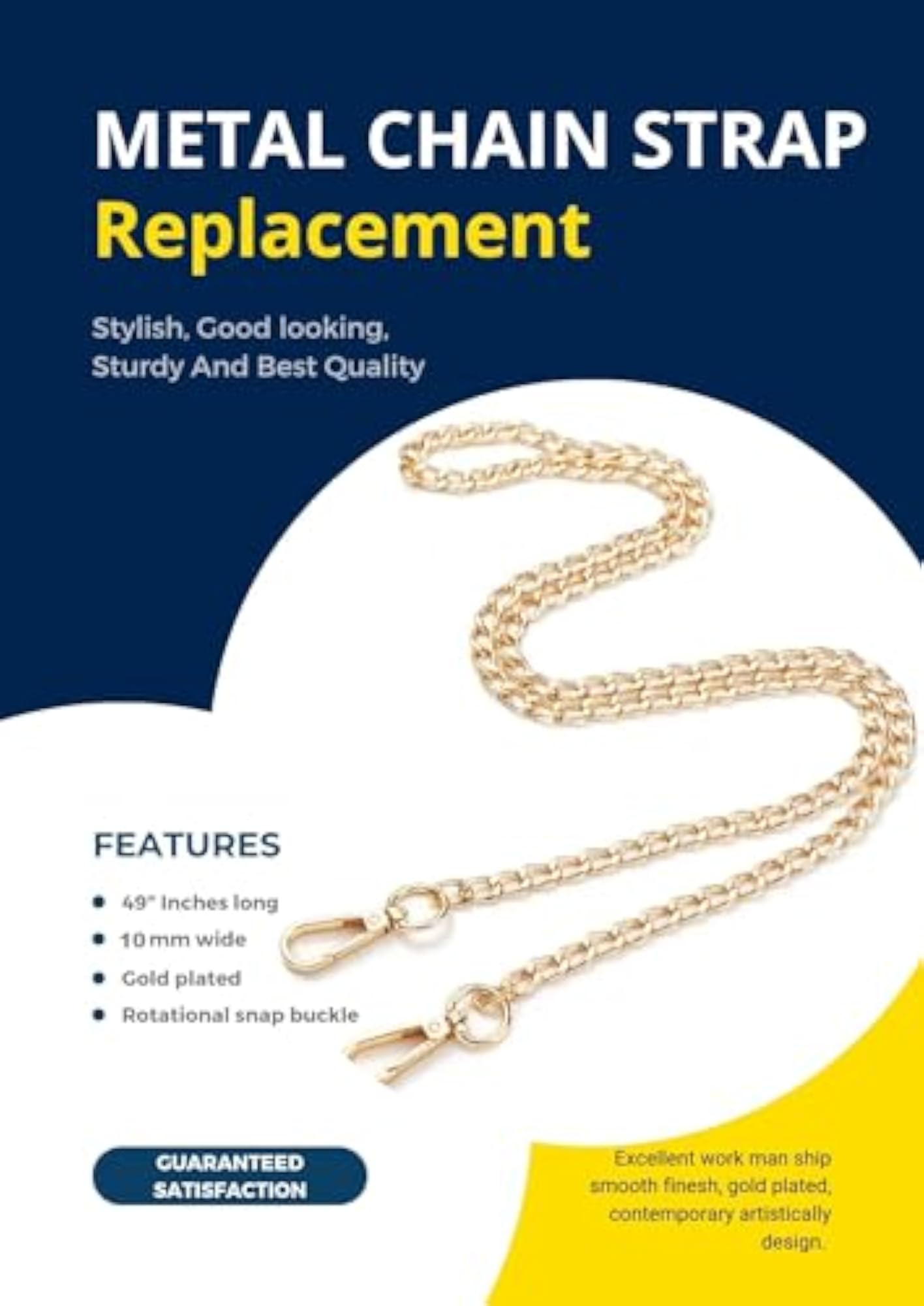 Replacement Golden Chain Strap for Handbags, 49 Inch
