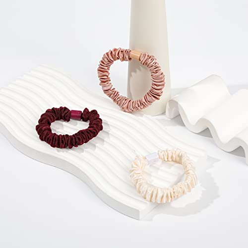 Image of Hair Ties Satin Scrunchies - Small Mini Scrunchy for Women Thick Hair Accessories Cute Soft No Slip Hair Elastics Ponytail Holder for Curly Hair No Damage Hairties Gift for Girls