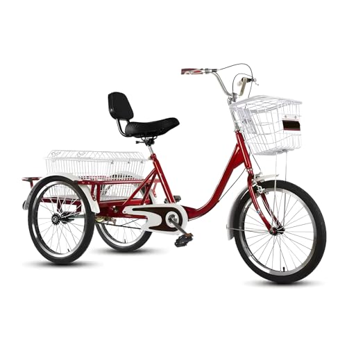 KIBONCY Triciclo para Adultos, Bicicletas de 3 Ruedas de 20 Pulgadas, Triciclo para Adultos con Asiento, con cestos Delantero y Trasero, triciclos para Adultos para Mujeres B