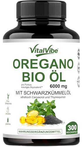 VitalVibe öil of oreganol Kapseln,2 in 1 6000 mg Oreganoöl mit Schwarzkümmelöl 200 mg,Oregano-Nahrungsergänzungsmittel auf Kräuterbasis | Hochwirksame Pflanzenstoffe Nahrungsergänzungsmittel