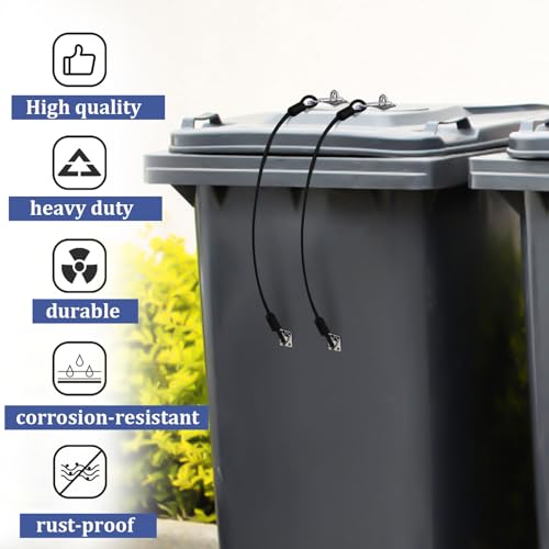 Image of PEUTIER 4 Pack Trash Can Lid Locks, Heavy Duty Nylon Coated Wire Rope Bear Proof Trash Can Lock Kit for Animal Stop from Rummaging Universal Garbage Can Latch Lock for Outdoor Garbage Cans