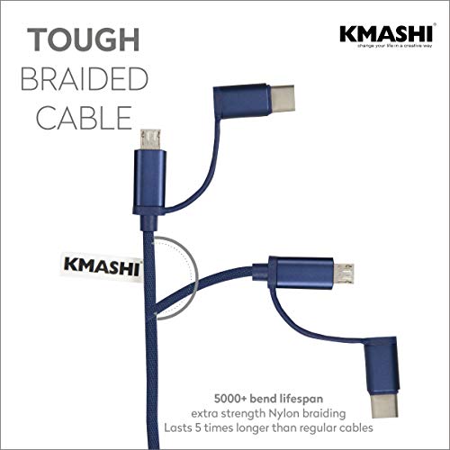 Image of 2 in 1 Fast Charging Fabric Cable with Type C and Micro USB Port for Charging Adapter (Tc03, Blue)