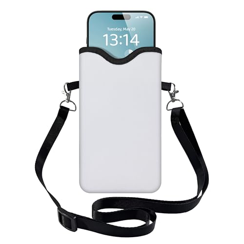 Image of Men Women Phone Sleeve Pouch Case Bag with Crossbody Strap /Neck Lanyard for iPhone 17 /16 /15 Pro Max, Air, 16 /15 Plus, 16e; White