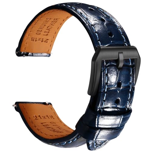 Bracelet de montre en cuir grainé bleu 19mm idéal pour le bureau