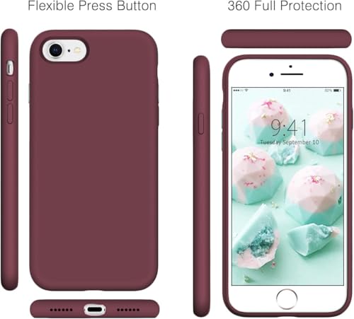 Image of VONZEE Back Cover Compatible for iPhone 7 /8 /SE /SE (3rd Gen) Liquid Silicone Gel Rubber Shockproof Candy Phone Cases Compatible for iPhone 7 /8 /SE /SE (3rd Gen) (Wine Red)