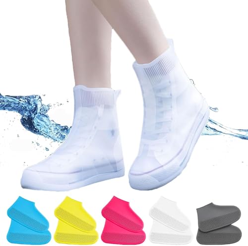 Cubrecalzados antideslizantes impermeables, para lluvia, reutilizables y plegables, para hombres y mujeres, para ciclismo al aire libre, campamento y viajes (talla pequeña, blanco) miniatura 1