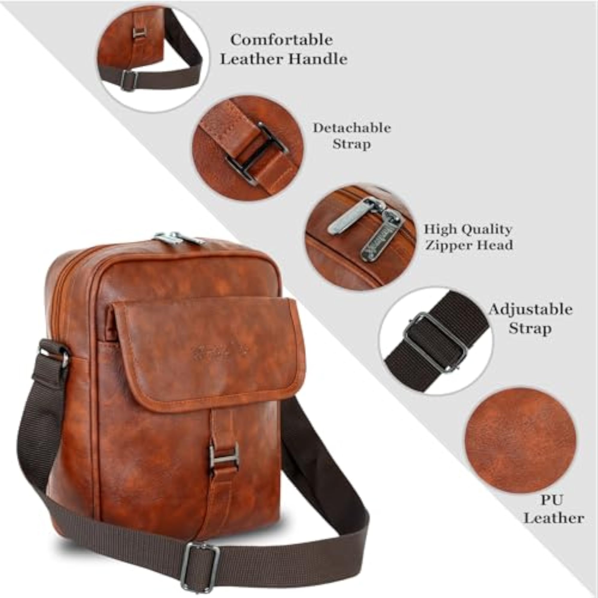 Luxury Leather Cross Body Sling Messenger Bag with Tablet Compartment