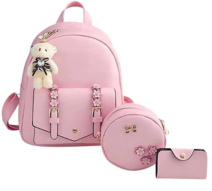 Comfabie Falma Women’s Leather Latest Stylish Fashion Mini Small Pouch and Cute Sling Bag Set (Pink, 5L) – Combo of 3 Pcs