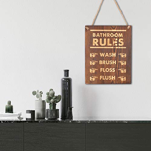 Agantree art Bathroom Rules Sign 8 x 10 Inch Hanging Rustic Farmhouse Plank Wood Decorative Wall Art Bathroom Sign Plaque Bathroom Décor