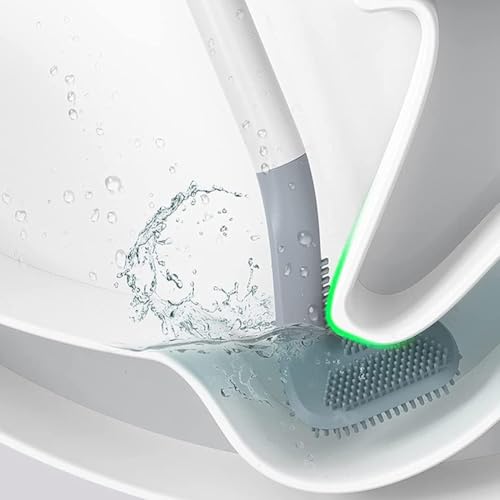 Image of Toilet Brush, Long Handle Golf Toilet Brush with Holder 360 Deep Cleaning Flexible Silicone Toilet Cleaner Brush Wall Mounted for Bathroom (2Pcs White Brush)