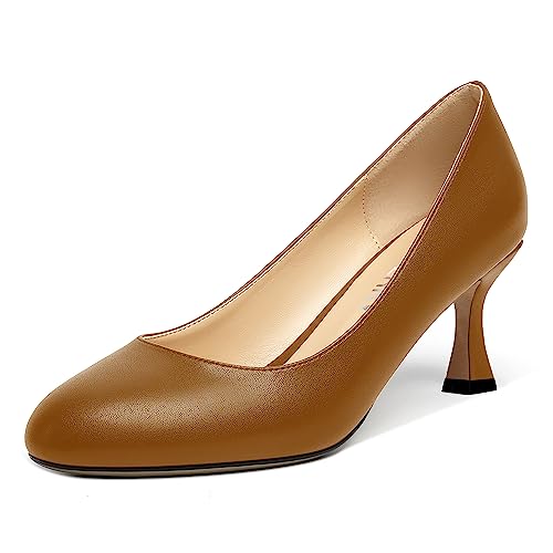 SKYSTERRY Womens Slip On Matte Round Toe Wedding Dress Spool Mid Heel Pumps Shoes 2.5 Inch