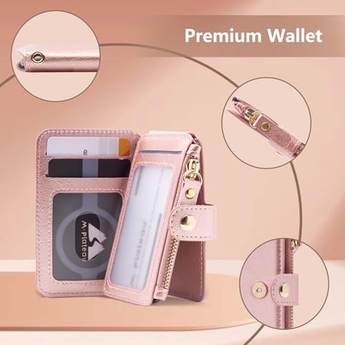 Image of Keychain wallet with ID Window，Credit Card Holder Leather, Zipper Card Case for Women, Pink, 4.3*2.8*0.5 in,