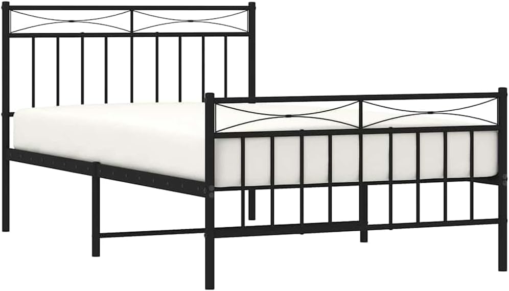 Black Powder-Coated Steel Twin Bed Frame with Sturdy Slatted Platform and Storage, Easy Assembly, Durable Heavy-Duty Foundation for Modern Minimalist Bedroom Mattress Support