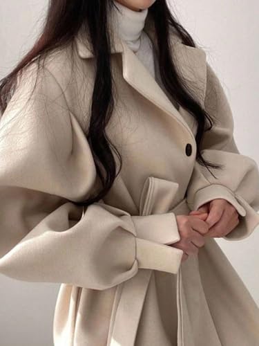 Elegant Beige Womens Fall Winter Jacket - Cozy Tie-Up Long Sleeve for X-Small Ladies - Image 3