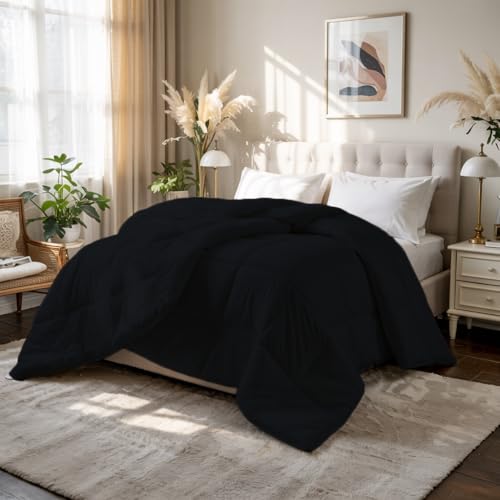 Image of Earthlycozy 500 GSM Premium Comforter - All-Season Down-Alternative, Lightweight, Breathable, Hypoallergenic and Machine Washable (Black, Single)