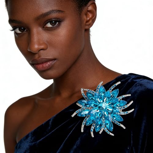Image of Sparkling Crystal Flower Brooch Pins for Women Dainty Rhinestone Flower Shape Brooch Pin Suit Scarf Hats Decoration Wedding Jewelry