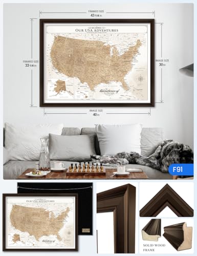 Image of IPIC - Custom Canvas USA Map for Wall Decor, Push Pin Travel Map to Mark Travels, Personalized Artwork with Name, Oversized Pinnalbe Wall Decor for Home, Office, Study or RV